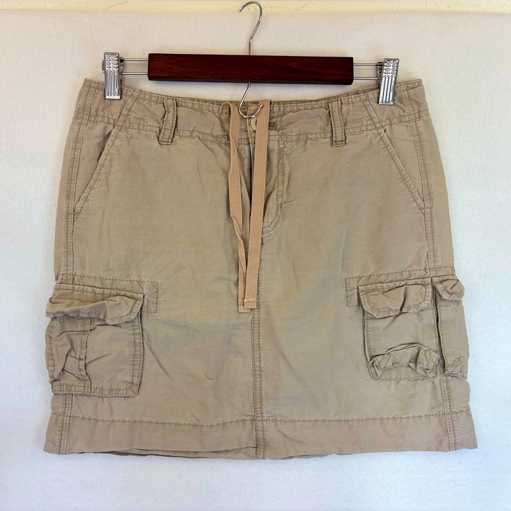 Y2K‎ VINTAGE Mini Cargo Skirt Linen Surplus Short Khaki Pocket Utility Small